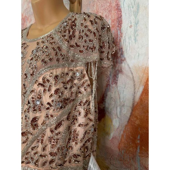 Mac Duggal Embellished Fringe Cap Sleeve Trumpet Gown In Platinum - Picture 7 of 10